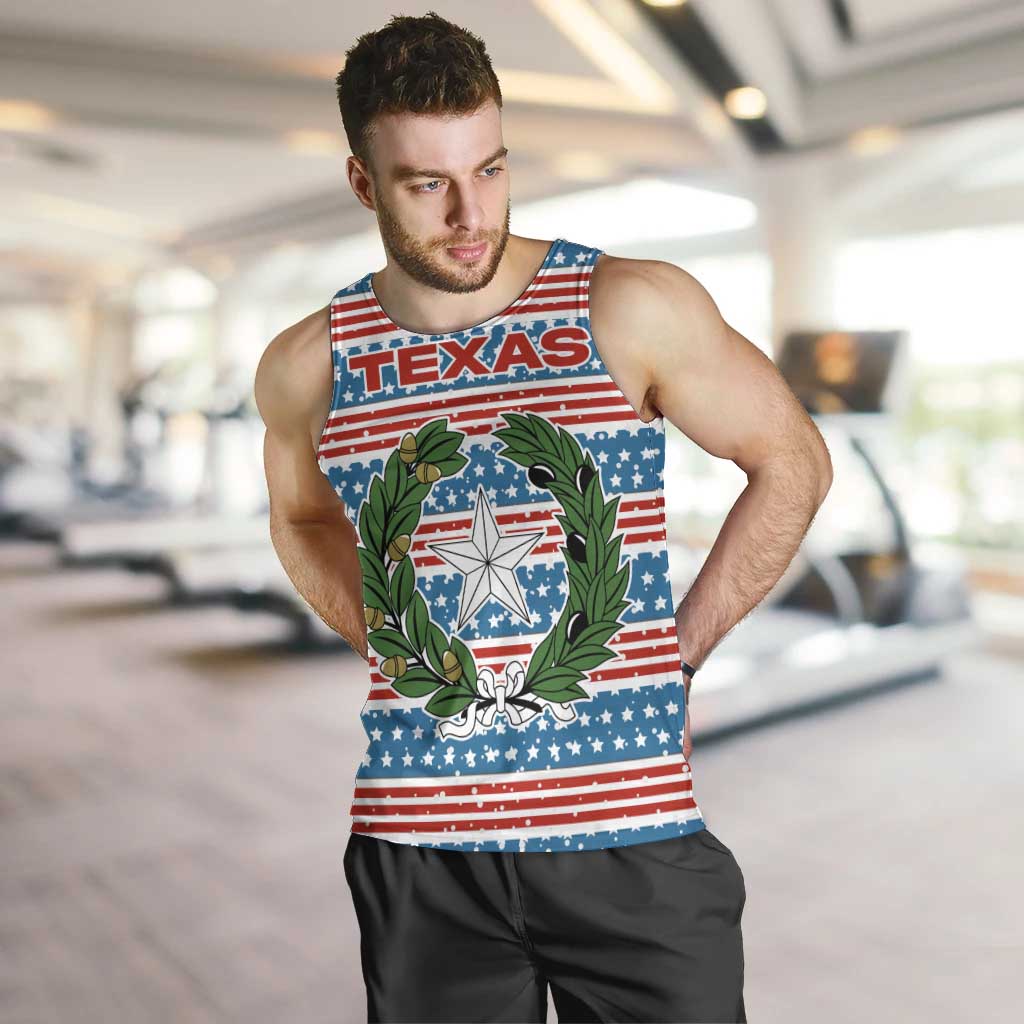 Texas Christmas Men Tank Top with Blue and Red Striped Festive Pattern Lone Star and Santa Motif - Wonder Print Shop