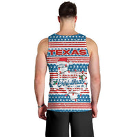 Texas Christmas Men Tank Top with Blue and Red Striped Festive Pattern Lone Star and Santa Motif - Wonder Print Shop