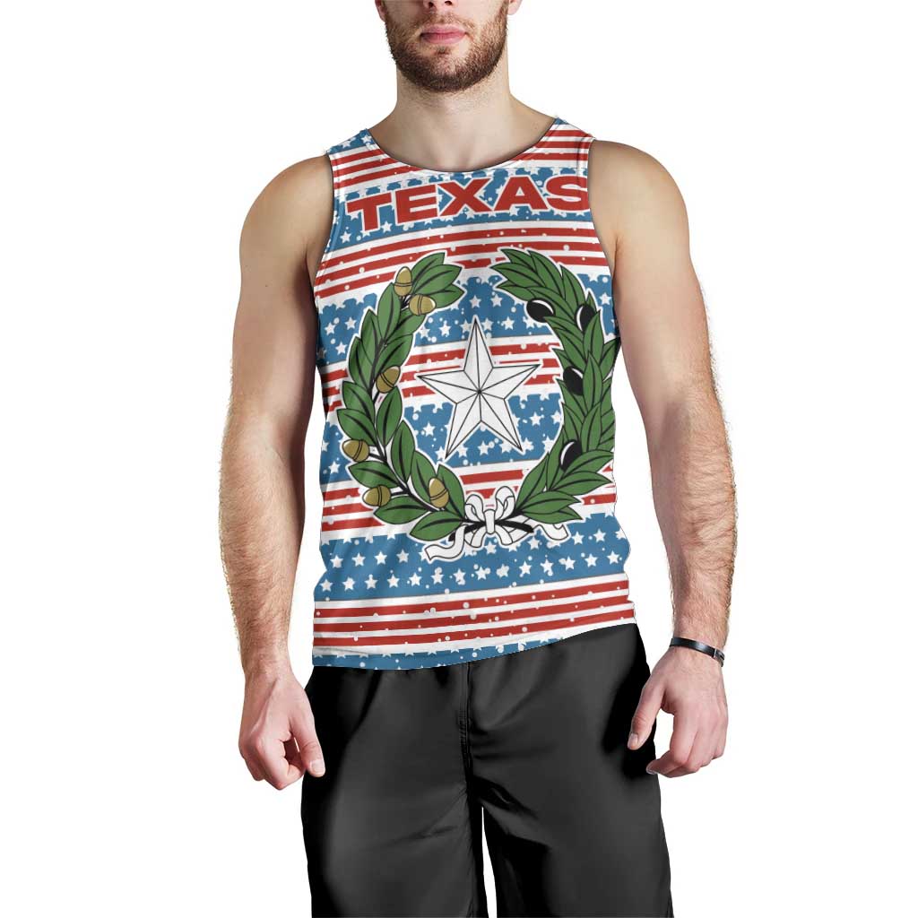 Texas Christmas Men Tank Top with Blue and Red Striped Festive Pattern Lone Star and Santa Motif - Wonder Print Shop