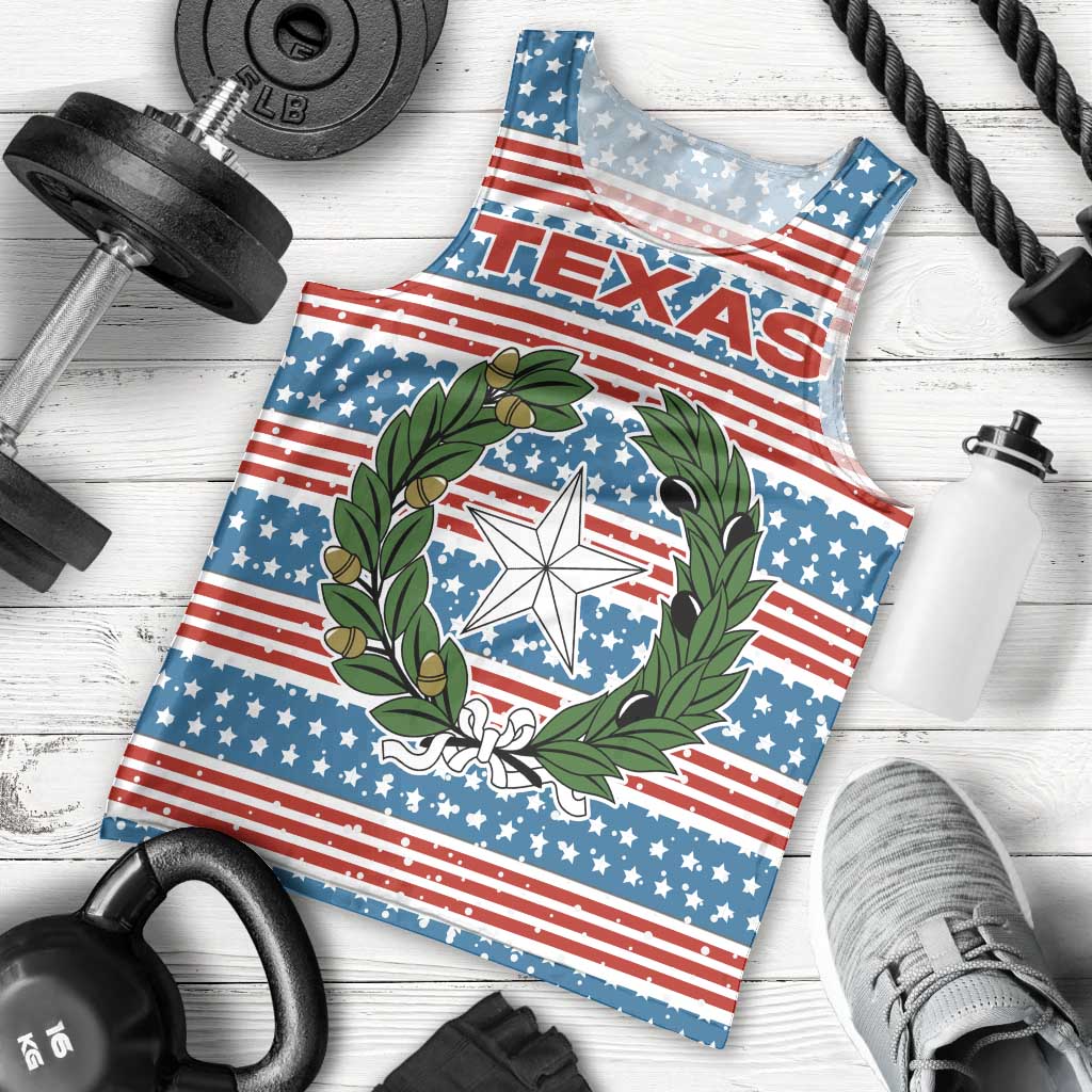 Texas Christmas Men Tank Top with Blue and Red Striped Festive Pattern Lone Star and Santa Motif - Wonder Print Shop