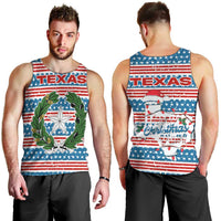 Texas Christmas Men Tank Top with Blue and Red Striped Festive Pattern Lone Star and Santa Motif - Wonder Print Shop