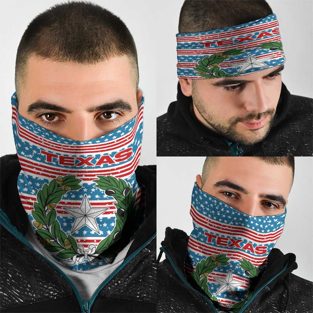 Texas Christmas Neck Gaiter with Blue and Red Striped Festive Pattern Lone Star and Santa Motif - Wonder Print Shop