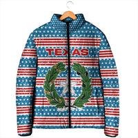 Texas Christmas Padded Jacket with Blue and Red Striped Festive Pattern Lone Star and Santa Motif - Wonder Print Shop