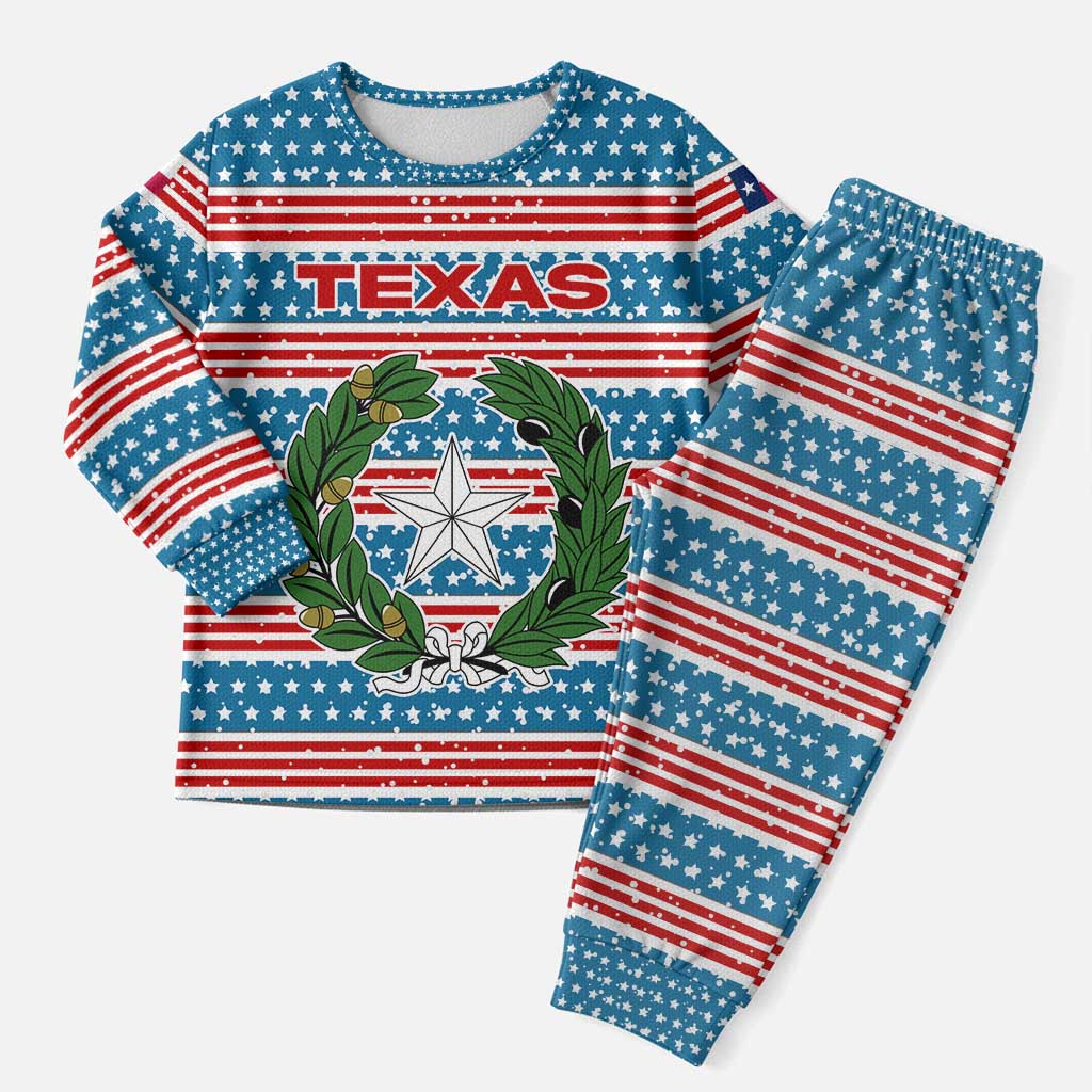 Texas Christmas Pajama Set with Blue and Red Striped Festive Pattern Lone Star and Santa Motif - Wonder Print Shop