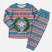 Texas Christmas Pajama Set with Blue and Red Striped Festive Pattern Lone Star and Santa Motif - Wonder Print Shop