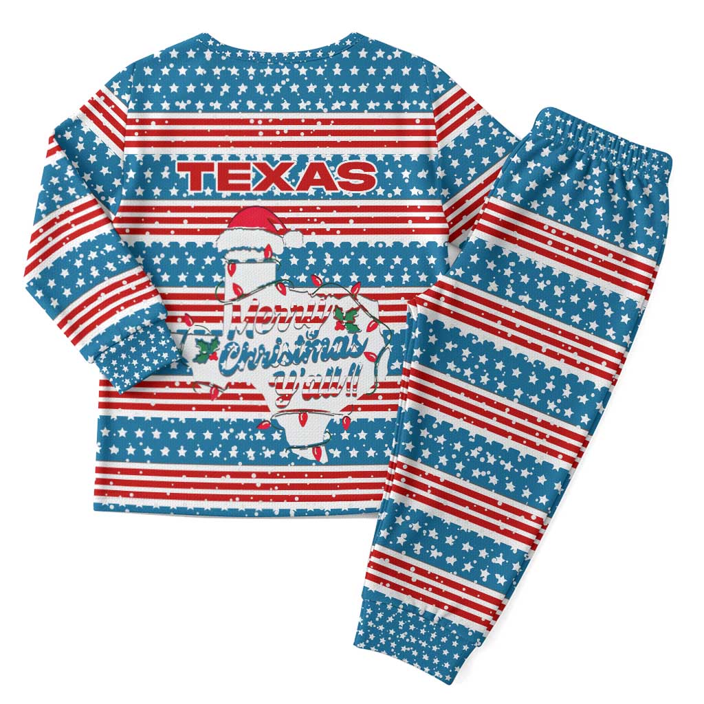 Texas Christmas Pajama Set with Blue and Red Striped Festive Pattern Lone Star and Santa Motif - Wonder Print Shop
