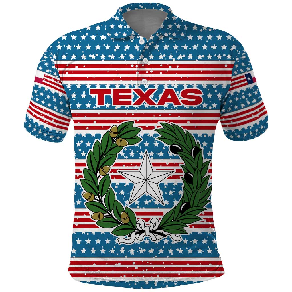 Texas Christmas Polo Shirt with Blue and Red Striped Festive Pattern Lone Star and Santa Motif - Wonder Print Shop
