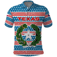 Texas Christmas Polo Shirt with Blue and Red Striped Festive Pattern Lone Star and Santa Motif - Wonder Print Shop