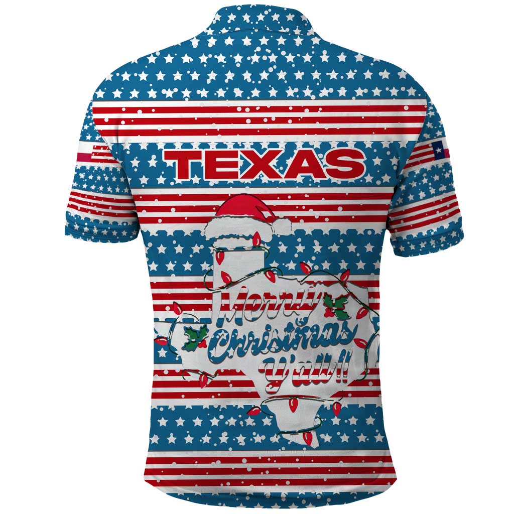 Texas Christmas Polo Shirt with Blue and Red Striped Festive Pattern Lone Star and Santa Motif - Wonder Print Shop