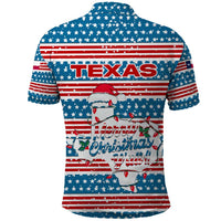 Texas Christmas Polo Shirt with Blue and Red Striped Festive Pattern Lone Star and Santa Motif - Wonder Print Shop