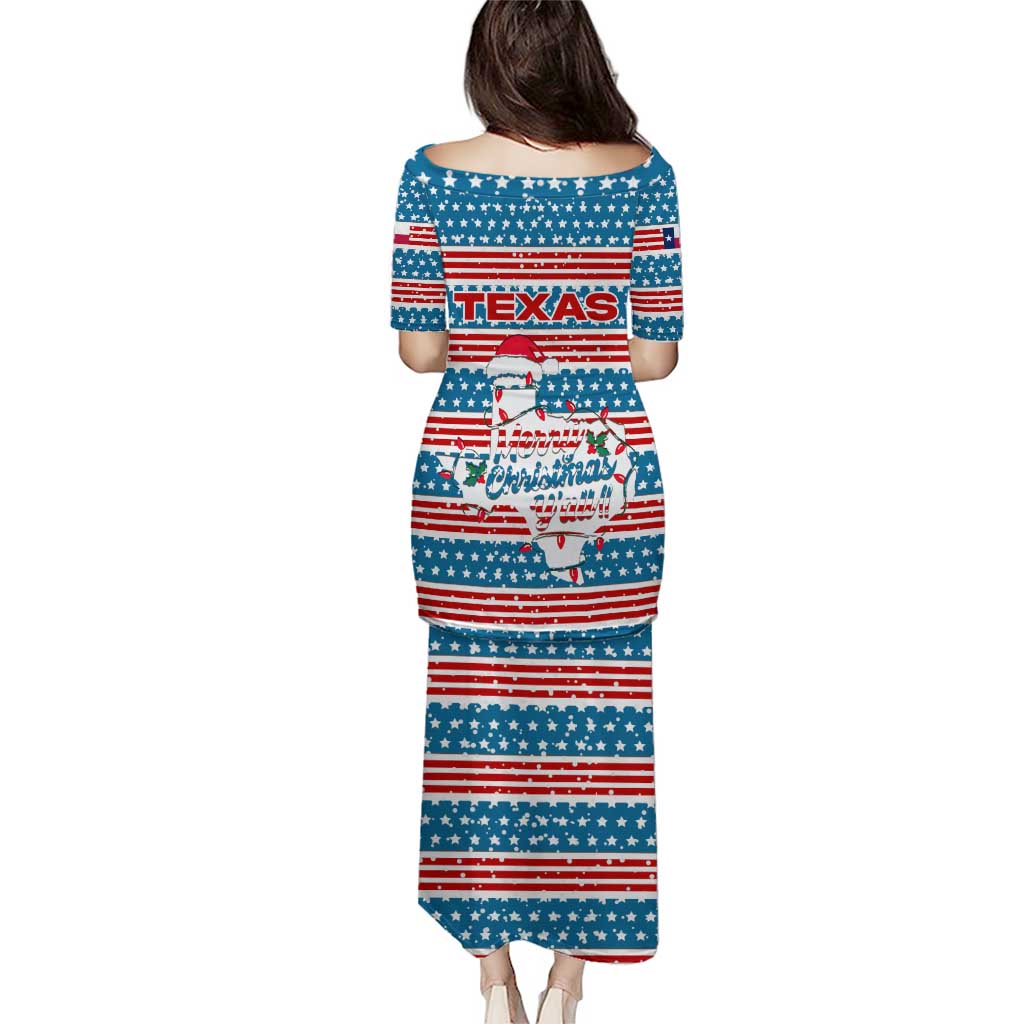 Texas Christmas Puletasi with Blue and Red Striped Festive Pattern Lone Star and Santa Motif - Wonder Print Shop