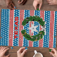 Texas Christmas Puzzle with Blue and Red Striped Festive Pattern Lone Star and Santa Motif - Wonder Print Shop