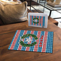 Texas Christmas Puzzle with Blue and Red Striped Festive Pattern Lone Star and Santa Motif - Wonder Print Shop