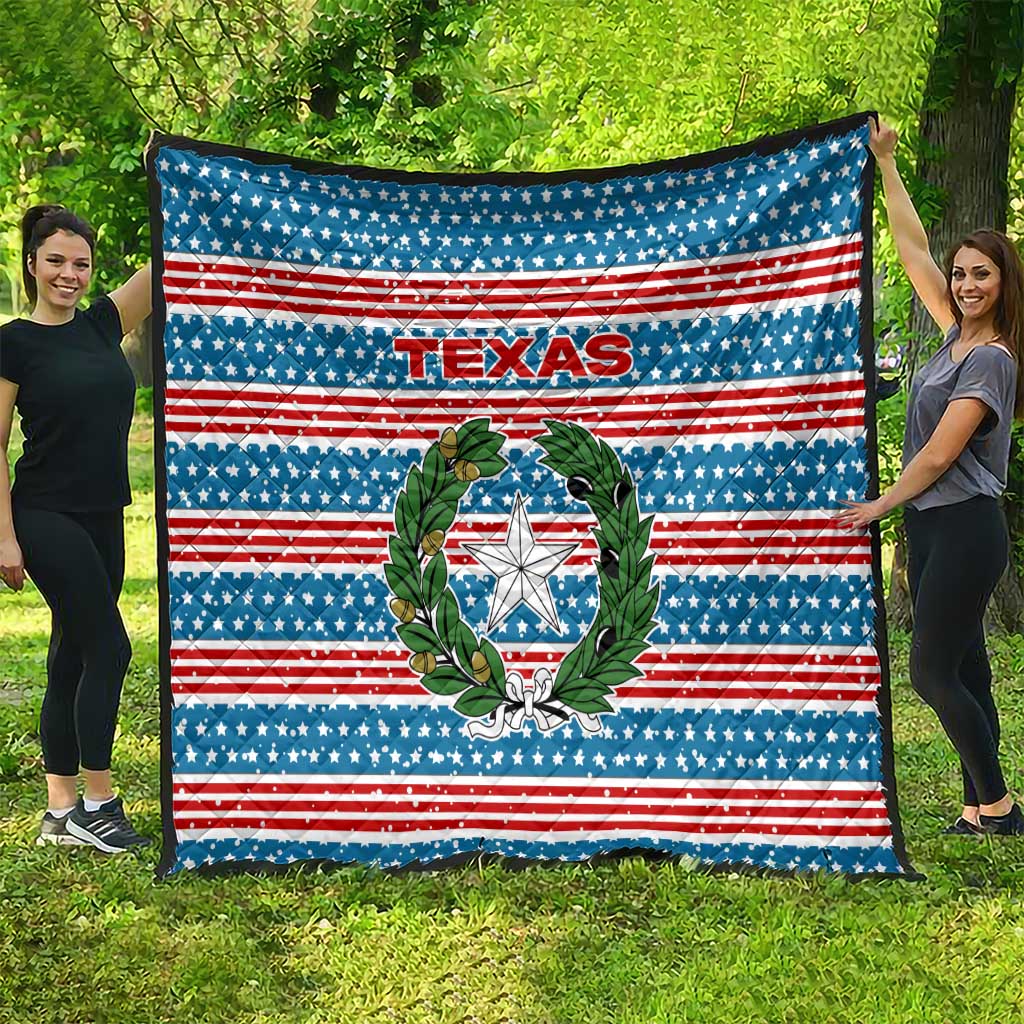 Texas Christmas Quilt with Blue and Red Striped Festive Pattern Lone Star and Santa Motif - Wonder Print Shop