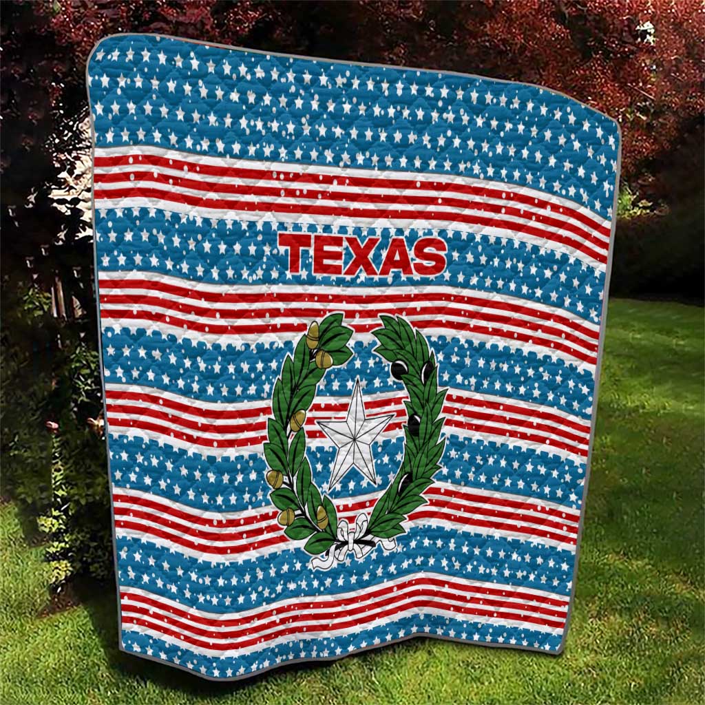 Texas Christmas Quilt with Blue and Red Striped Festive Pattern Lone Star and Santa Motif - Wonder Print Shop