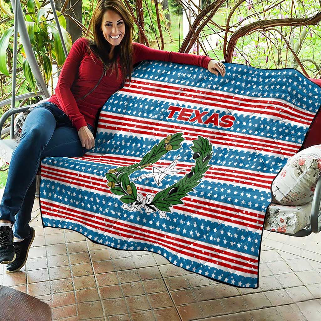 Texas Christmas Quilt with Blue and Red Striped Festive Pattern Lone Star and Santa Motif - Wonder Print Shop