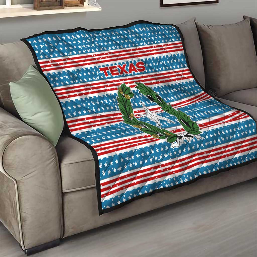 Texas Christmas Quilt with Blue and Red Striped Festive Pattern Lone Star and Santa Motif - Wonder Print Shop