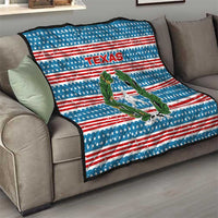 Texas Christmas Quilt with Blue and Red Striped Festive Pattern Lone Star and Santa Motif - Wonder Print Shop
