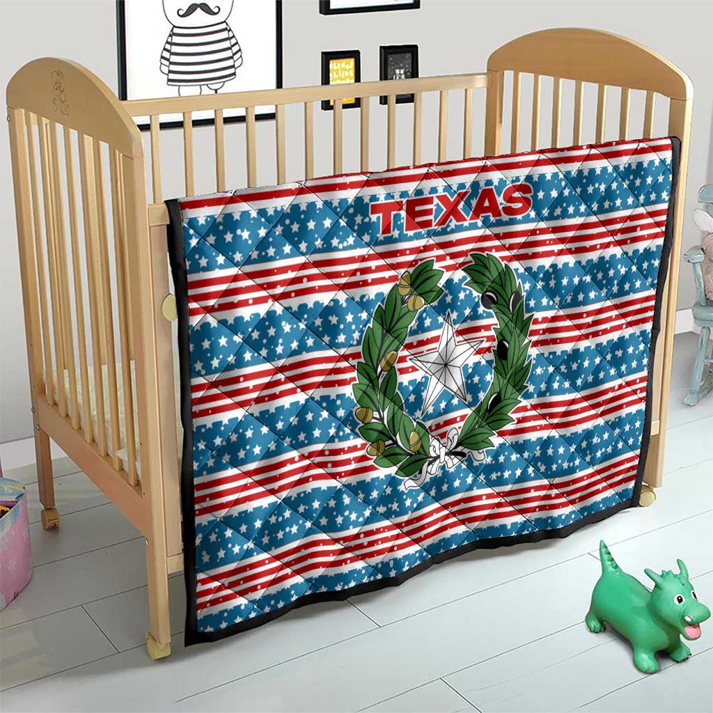 Texas Christmas Quilt with Blue and Red Striped Festive Pattern Lone Star and Santa Motif - Wonder Print Shop