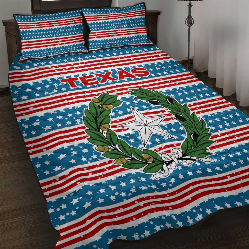 Texas Christmas Quilt Bed Set with Blue and Red Striped Festive Pattern Lone Star and Santa Motif - Wonder Print Shop