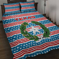 Texas Christmas Quilt Bed Set with Blue and Red Striped Festive Pattern Lone Star and Santa Motif - Wonder Print Shop
