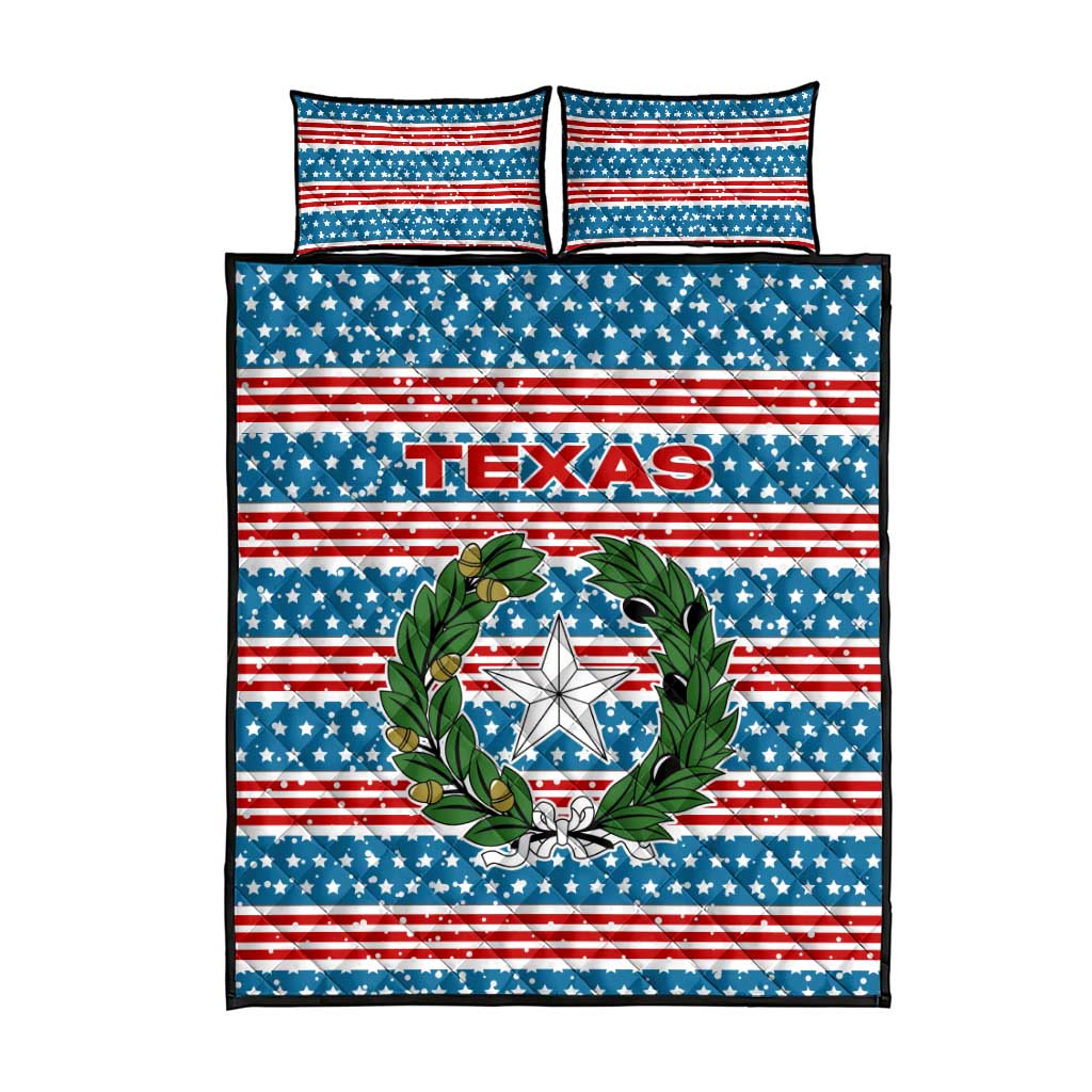 Texas Christmas Quilt Bed Set with Blue and Red Striped Festive Pattern Lone Star and Santa Motif - Wonder Print Shop