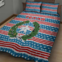 Texas Christmas Quilt Bed Set with Blue and Red Striped Festive Pattern Lone Star and Santa Motif - Wonder Print Shop