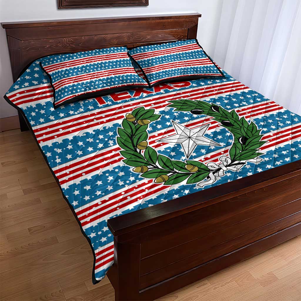 Texas Christmas Quilt Bed Set with Blue and Red Striped Festive Pattern Lone Star and Santa Motif - Wonder Print Shop