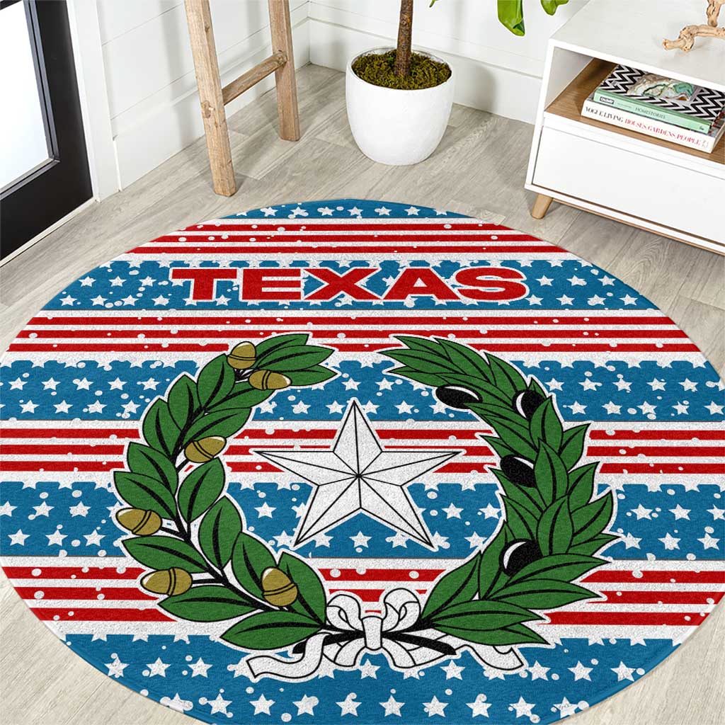 Texas Christmas Round Carpet with Blue and Red Striped Festive Pattern Lone Star and Santa Motif - Wonder Print Shop