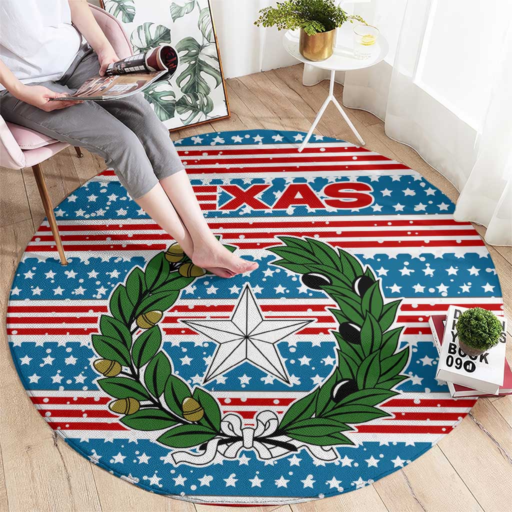 Texas Christmas Round Carpet with Blue and Red Striped Festive Pattern Lone Star and Santa Motif - Wonder Print Shop