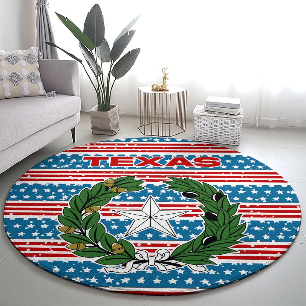 Texas Christmas Round Carpet with Blue and Red Striped Festive Pattern Lone Star and Santa Motif - Wonder Print Shop