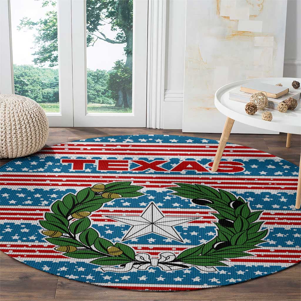 Texas Christmas Round Carpet with Blue and Red Striped Festive Pattern Lone Star and Santa Motif - Wonder Print Shop