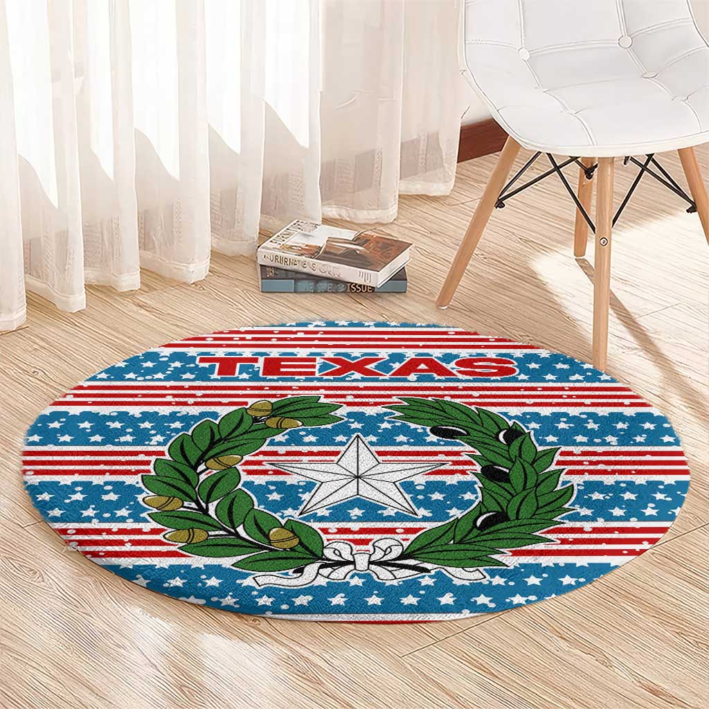 Texas Christmas Round Carpet with Blue and Red Striped Festive Pattern Lone Star and Santa Motif - Wonder Print Shop