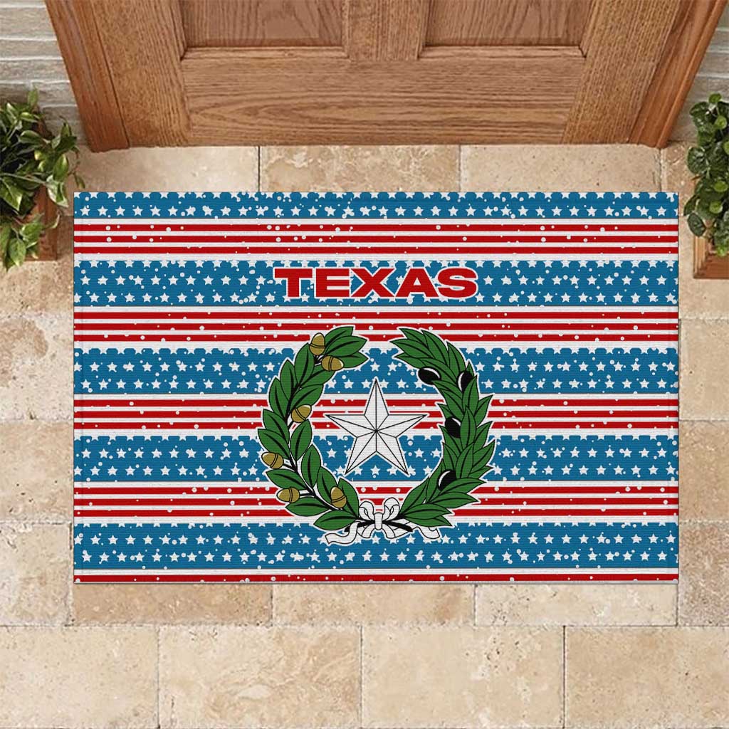 Texas Christmas Rubber Doormat with Blue and Red Striped Festive Pattern Lone Star and Santa Motif - Wonder Print Shop