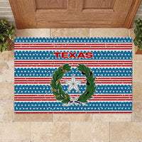 Texas Christmas Rubber Doormat with Blue and Red Striped Festive Pattern Lone Star and Santa Motif - Wonder Print Shop