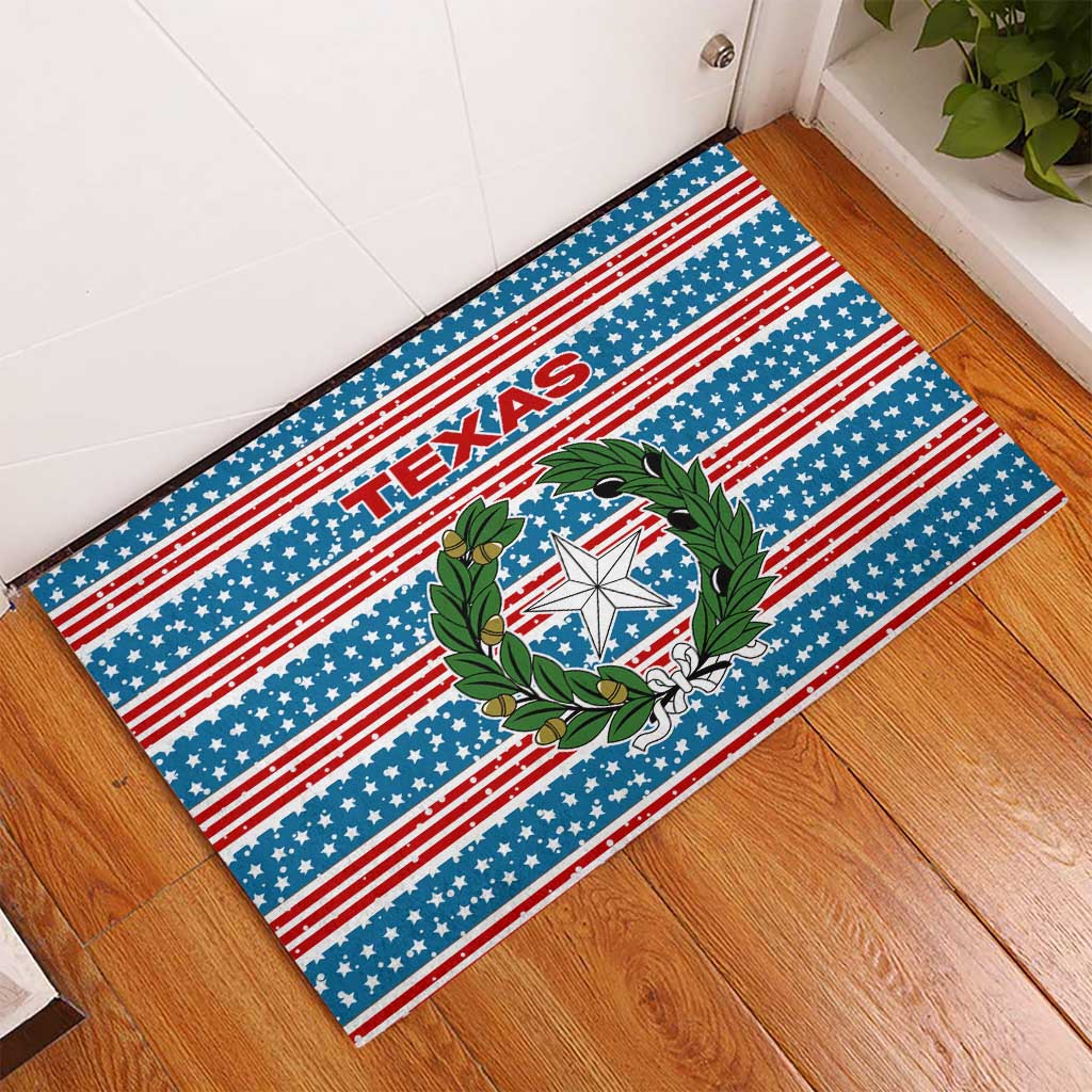 Texas Christmas Rubber Doormat with Blue and Red Striped Festive Pattern Lone Star and Santa Motif - Wonder Print Shop