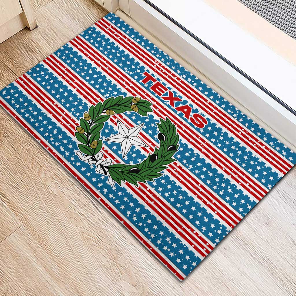 Texas Christmas Rubber Doormat with Blue and Red Striped Festive Pattern Lone Star and Santa Motif - Wonder Print Shop