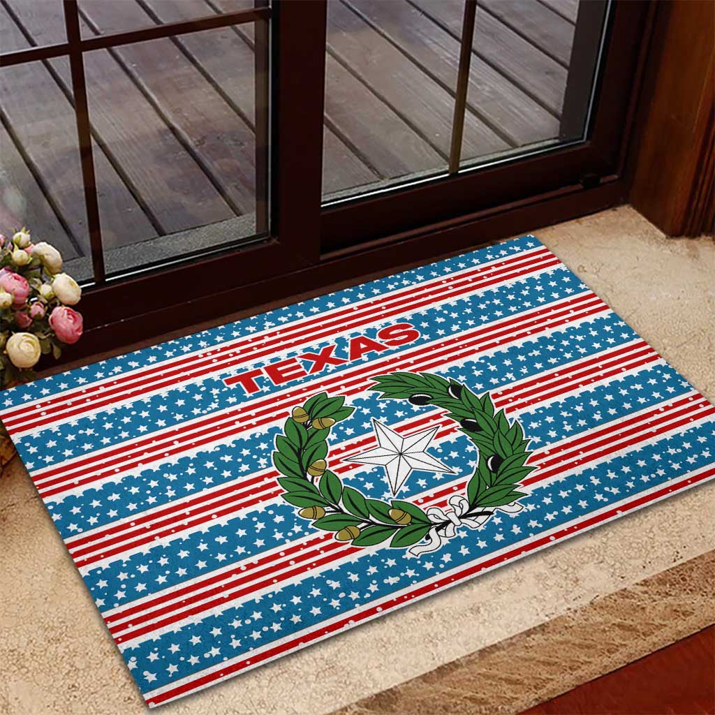 Texas Christmas Rubber Doormat with Blue and Red Striped Festive Pattern Lone Star and Santa Motif - Wonder Print Shop