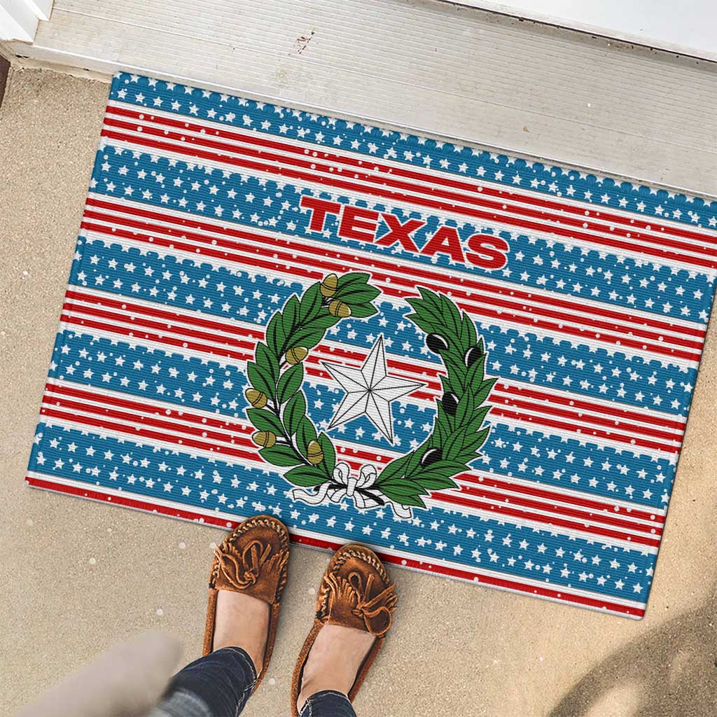 Texas Christmas Rubber Doormat with Blue and Red Striped Festive Pattern Lone Star and Santa Motif - Wonder Print Shop