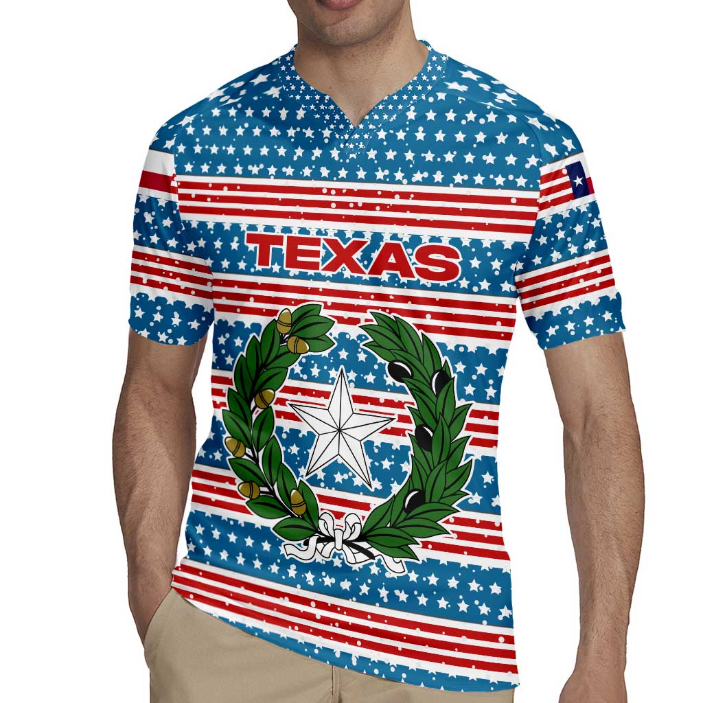 Texas Christmas Rugby Jersey with Blue and Red Striped Festive Pattern Lone Star and Santa Motif - Wonder Print Shop