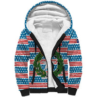 Texas Christmas Sherpa Hoodie with Blue and Red Striped Festive Pattern Lone Star and Santa Motif - Wonder Print Shop
