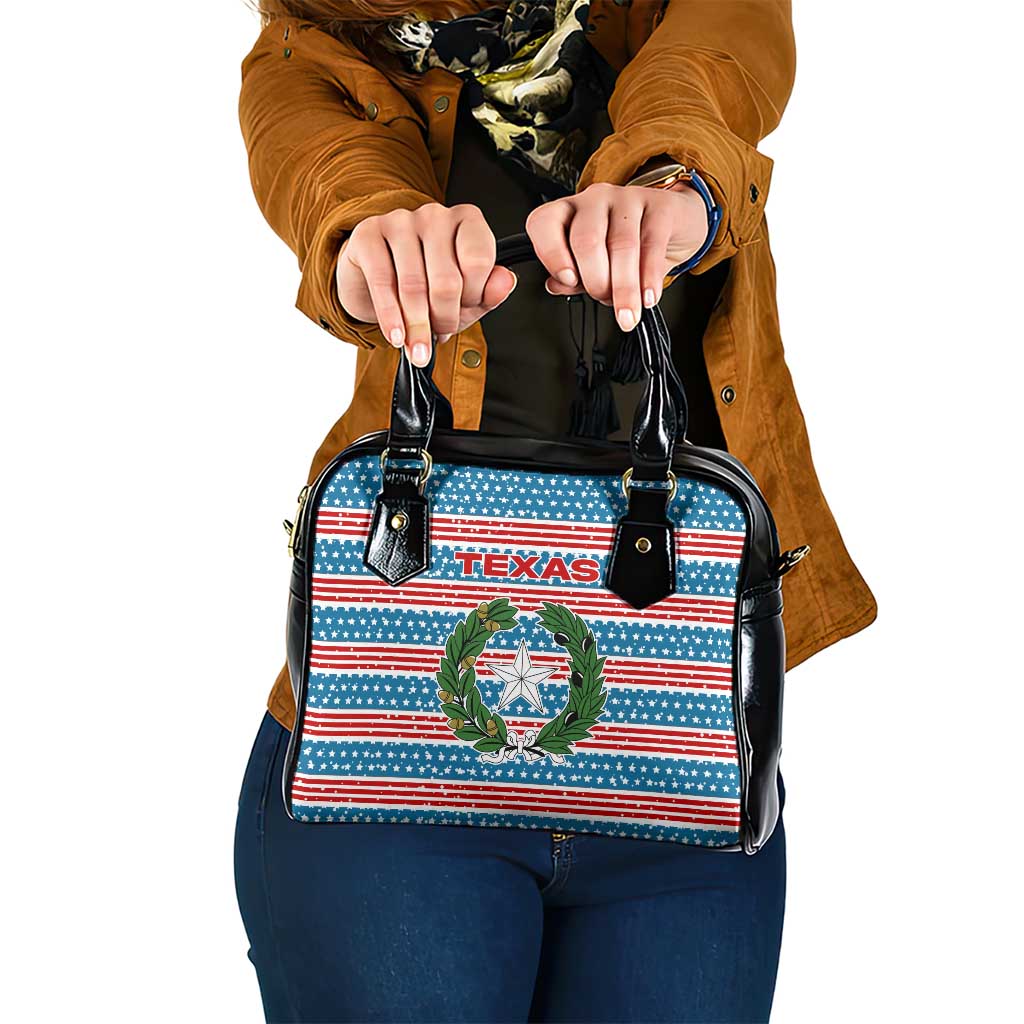 Texas Christmas Shoulder Handbag with Blue and Red Striped Festive Pattern Lone Star and Santa Motif - Wonder Print Shop