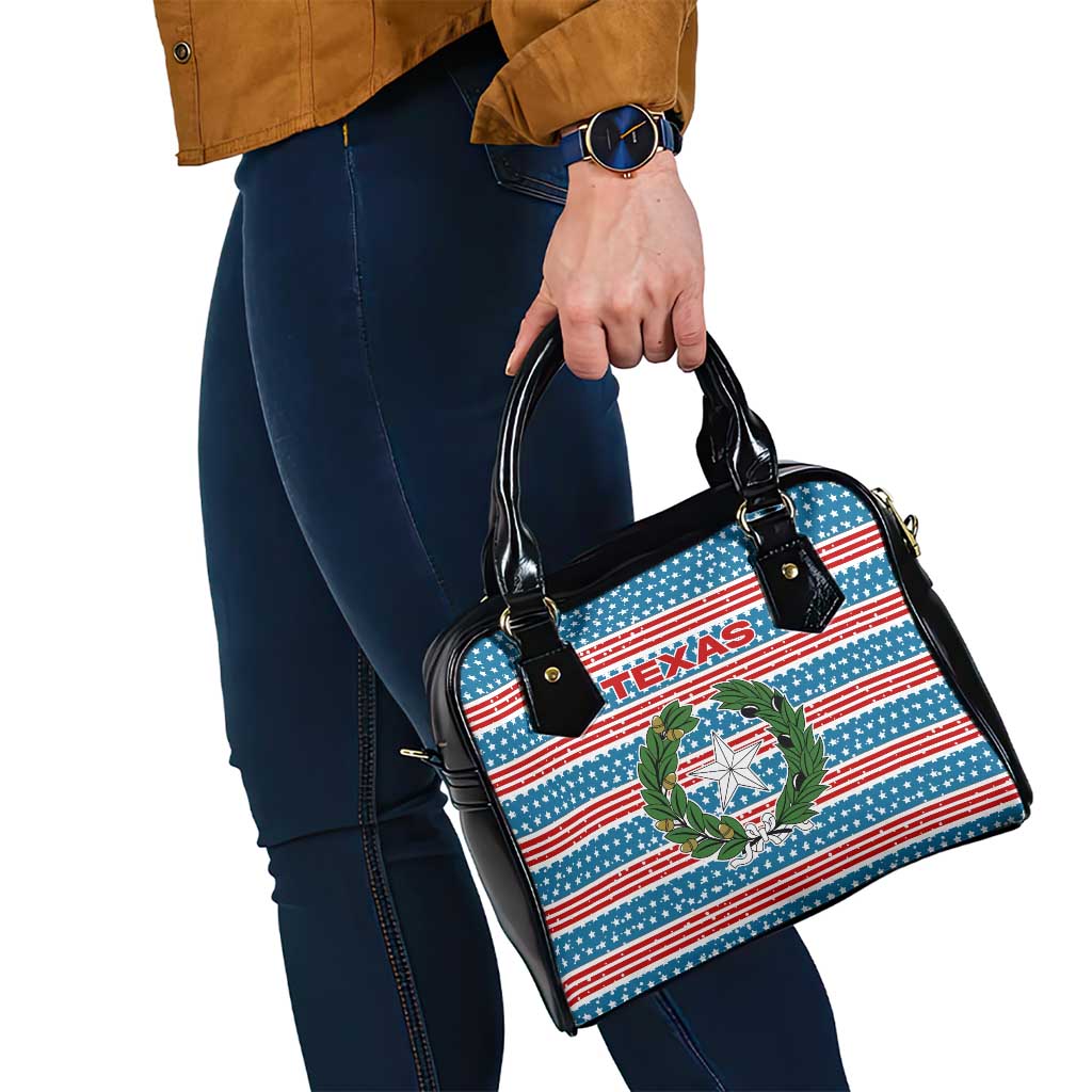Texas Christmas Shoulder Handbag with Blue and Red Striped Festive Pattern Lone Star and Santa Motif - Wonder Print Shop