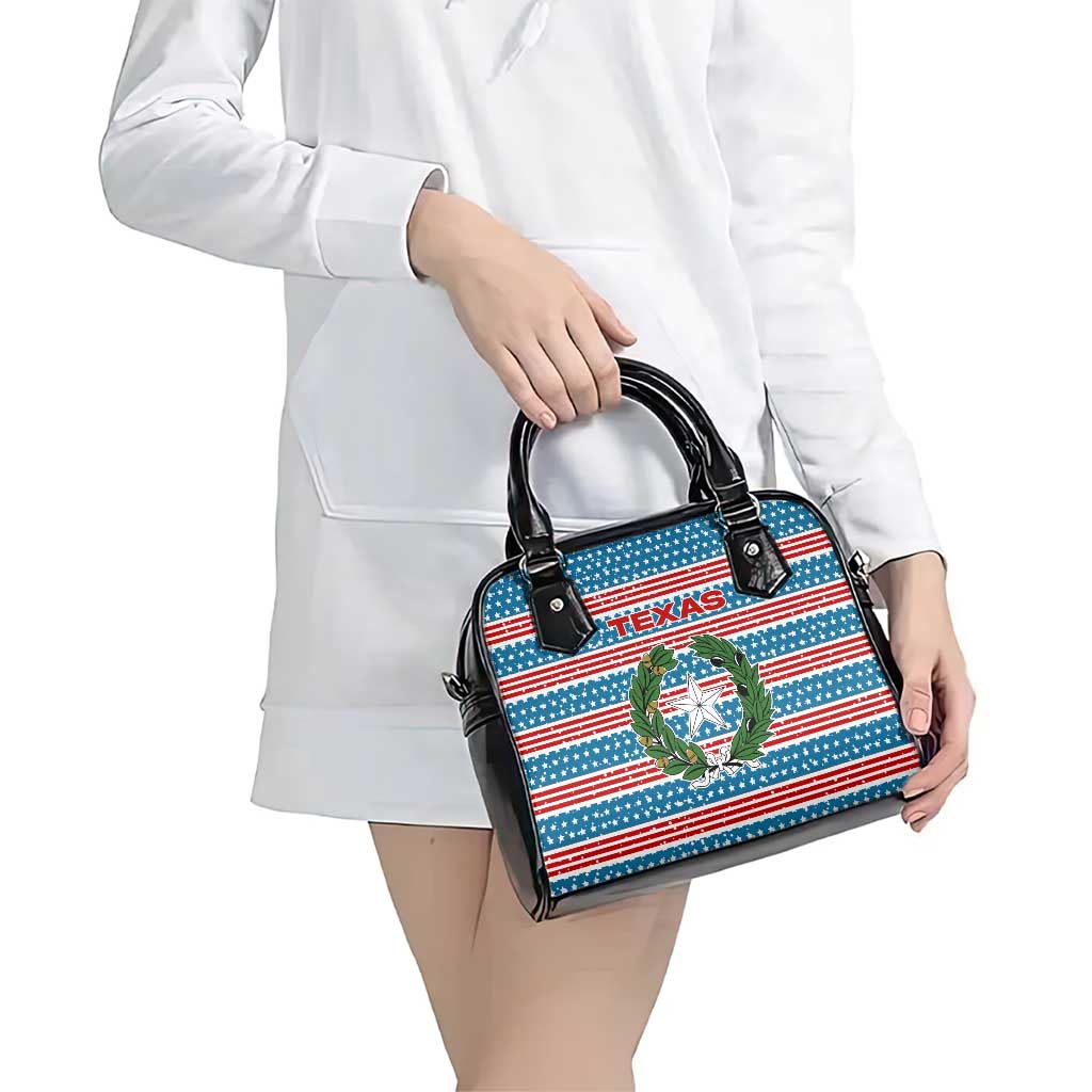 Texas Christmas Shoulder Handbag with Blue and Red Striped Festive Pattern Lone Star and Santa Motif - Wonder Print Shop