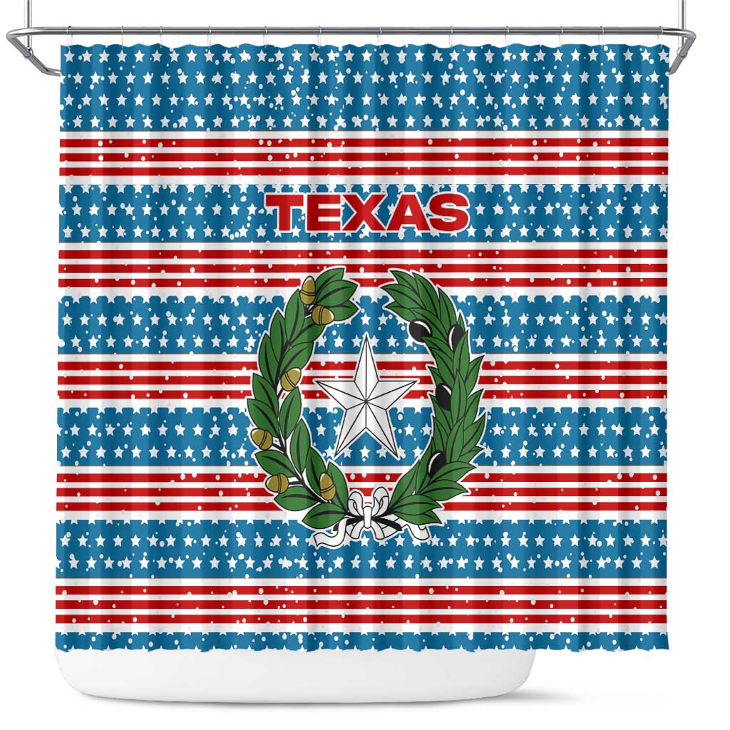 Texas Christmas Shower Curtain with Blue and Red Striped Festive Pattern Lone Star and Santa Motif - Wonder Print Shop