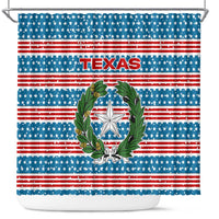 Texas Christmas Shower Curtain with Blue and Red Striped Festive Pattern Lone Star and Santa Motif - Wonder Print Shop