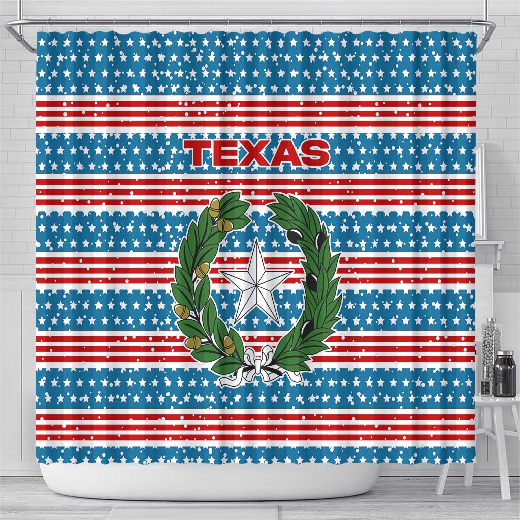 Texas Christmas Shower Curtain with Blue and Red Striped Festive Pattern Lone Star and Santa Motif - Wonder Print Shop