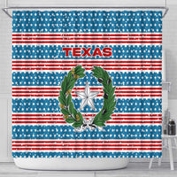 Texas Christmas Shower Curtain with Blue and Red Striped Festive Pattern Lone Star and Santa Motif - Wonder Print Shop