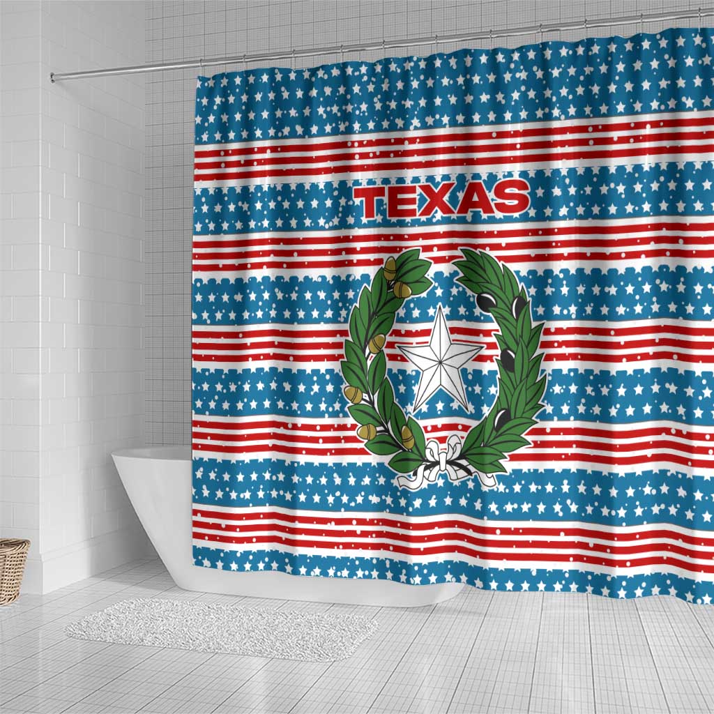 Texas Christmas Shower Curtain with Blue and Red Striped Festive Pattern Lone Star and Santa Motif - Wonder Print Shop