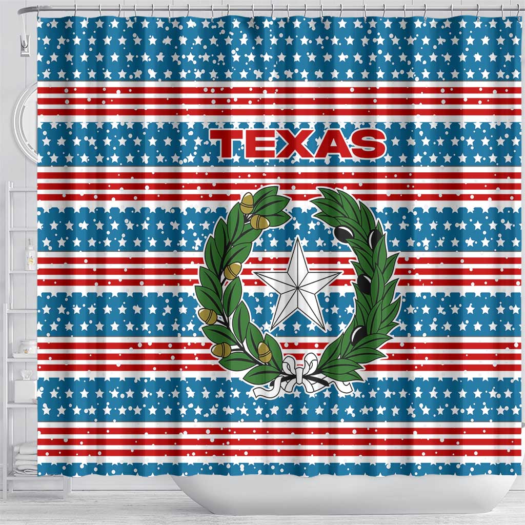 Texas Christmas Shower Curtain with Blue and Red Striped Festive Pattern Lone Star and Santa Motif - Wonder Print Shop